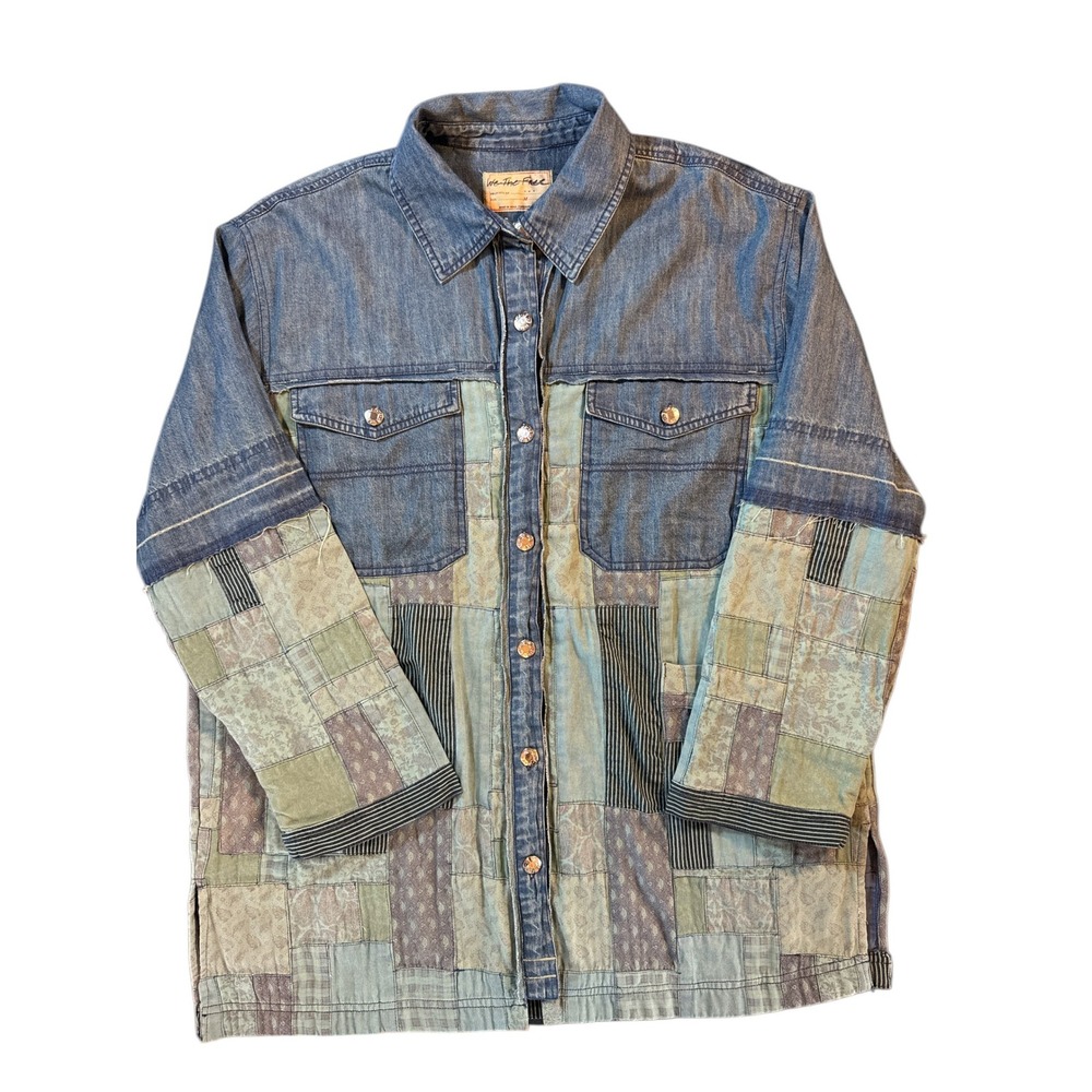 We The Free (Free People) Patchwork Denim‎ Jacket / Shacket — Size M (NWOT)